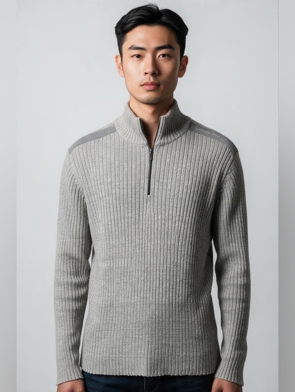Calvin Klein 100% Cotton Quarter-Zip Ribbed Sweater SZ L